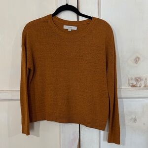 LOFT Women's Warm Orange Mustard Crew Neck Sweater